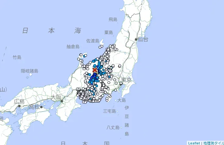 日本長野縣當地時間18日晚間8時19分許發生規模5.0極淺層地震，最大震度5弱。（圖／翻攝自日本氣象廳官網）