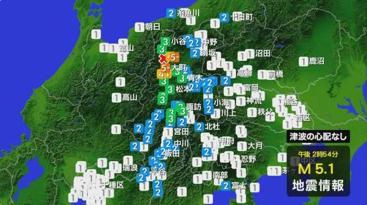 日本長野縣北部發生規模5.1地震。（圖／NNN）