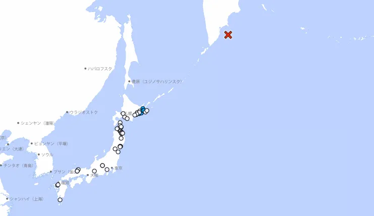 俄羅斯堪察加半島近海發生規模8.8地震。（圖／翻攝自日本氣象廳）