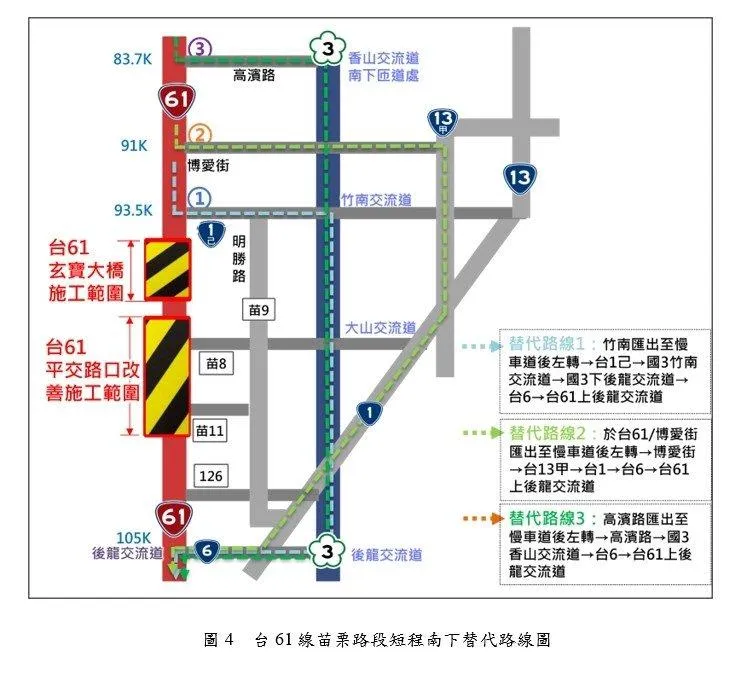 台61線苗栗路段短程南下也有替代路線可走。（圖／交通部公路局提供）