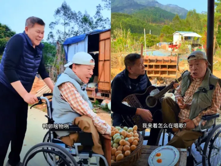 阿吉仔曾坐輪椅現身澎恰恰的直播。（圖／翻攝自澎恰恰抖音）