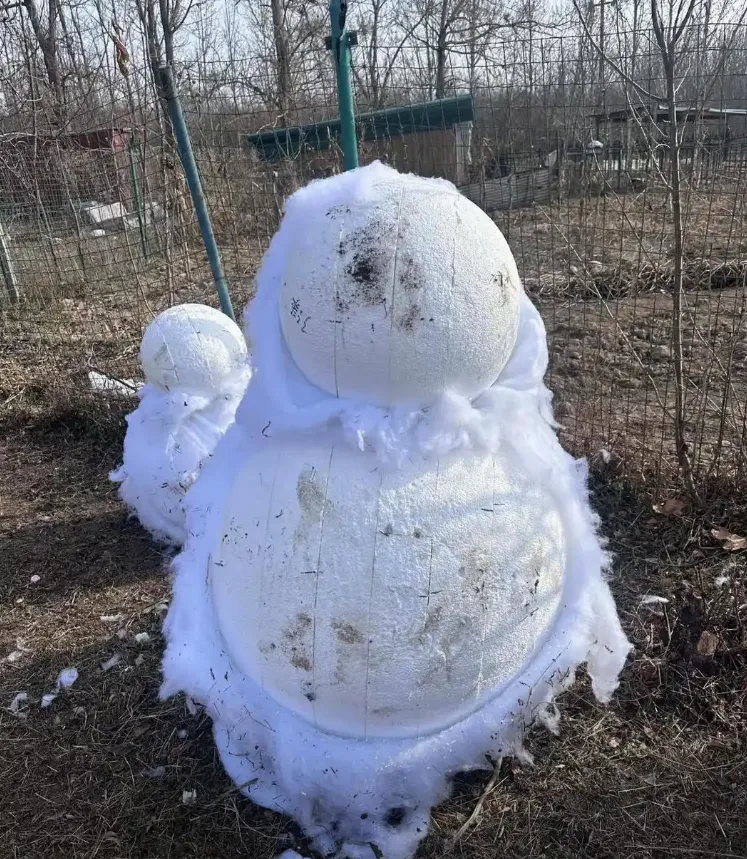 用棉花打造的雪人。（圖／翻攝《極目新聞》）