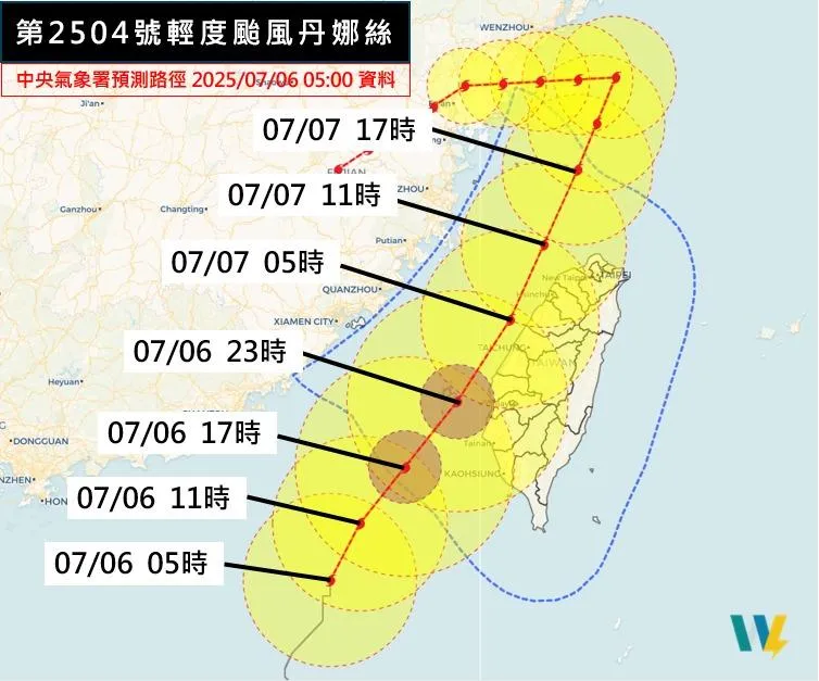 丹娜絲颱風預測路徑。（圖／翻攝天氣職人-吳聖宇臉書）