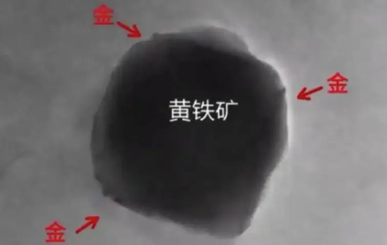 反應過程中黃鐵礦周圍出現黃金奈米顆粒。(圖/翻攝《央視新聞》)