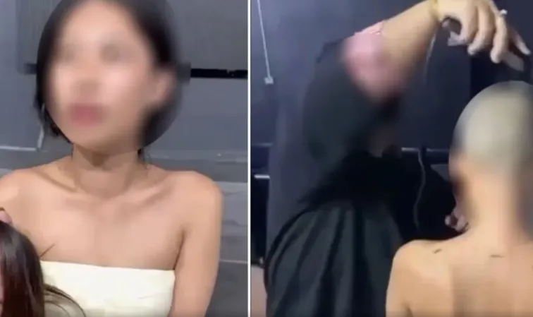 泰國一名女子上男模會館，但因沒錢支付費用遭剃頭。（圖／翻攝自X）