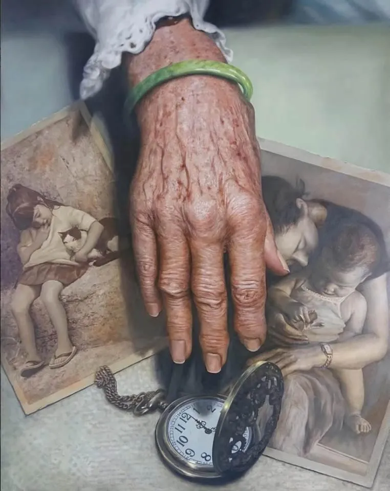 竹梅源文藝獎第十屆首獎作品《阿嬤的手》（圖/王源林文化藝術基金會提供）