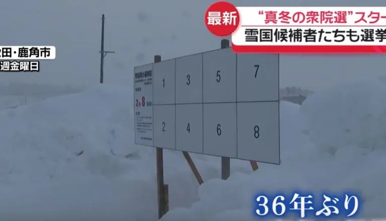 眾院候選人看板矗立在積雪裡。(圖/翻攝NNN)