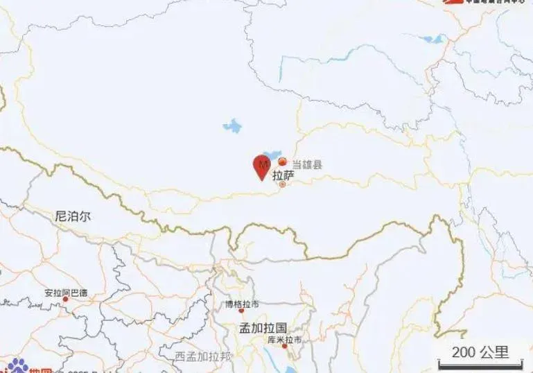 中國大陸地震台網今清晨測到西藏拉薩市當雄縣，發生規模3.8地震。（圖/翻攝《網易》）
