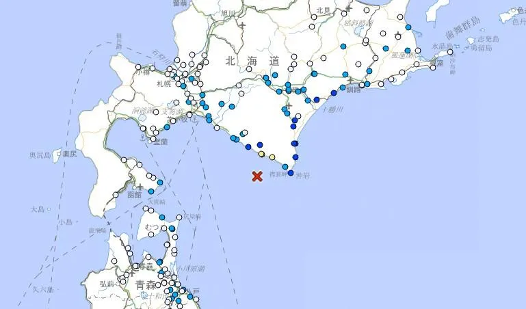 北海道外海發生規模5.6地震。（圖／翻攝自日本氣象廳）