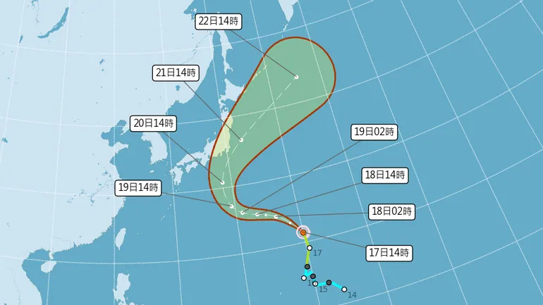 杜鵑路徑將呈獨特「S型」，僅掠過太平洋小島，對台灣完全無影響。（圖／氣象署）