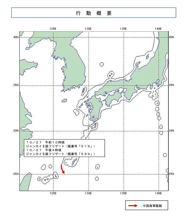 大陸巡防艦航跡。(圖/防衛省)