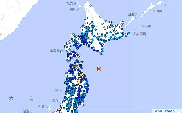 青森外海發生規模6.7地震。（圖／翻攝自日本氣象廳）