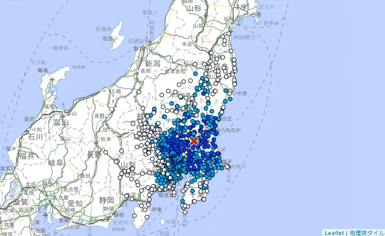 日本茨城縣12日晚間7時5分許發生規模4.9地震，最大震度4級。（圖／翻攝自日本氣象廳官網）