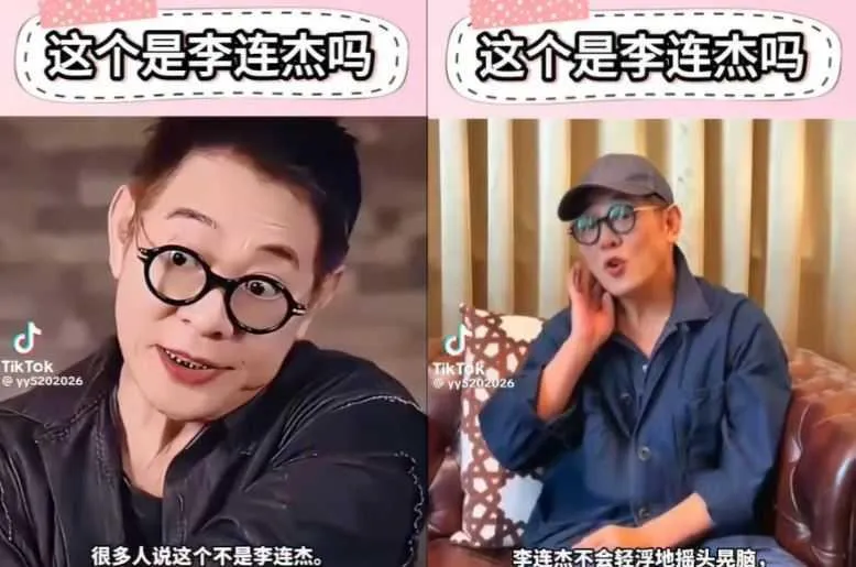 有網友認為李連杰個性一向低調穩重,近期在螢幕上的他卻變得有點輕浮,讓不少人懷疑現在的李連杰不是真的李連杰。(圖/翻攝自yy5202026 TikTok)