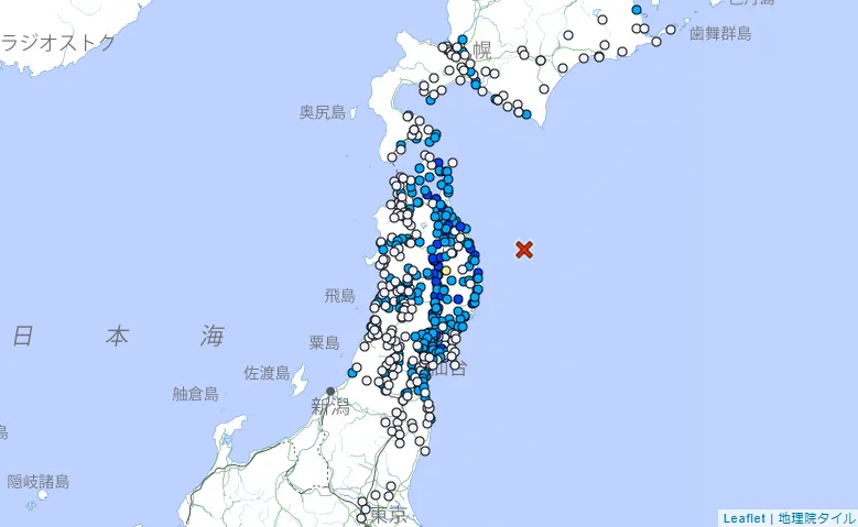 日本岩手縣外海在當地時間31日晚間11時27分發生規模5.7地震,最大震度4級。(圖/翻攝自日本氣象廳官網)