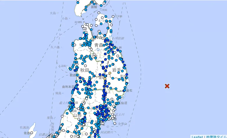 日本東北地區三陸近海11月9日發生規模6.7地震，地震專家郭鎧紋指出此事件和2011年的311大地震有類似之處。（圖／翻攝自日本氣象廳官網）