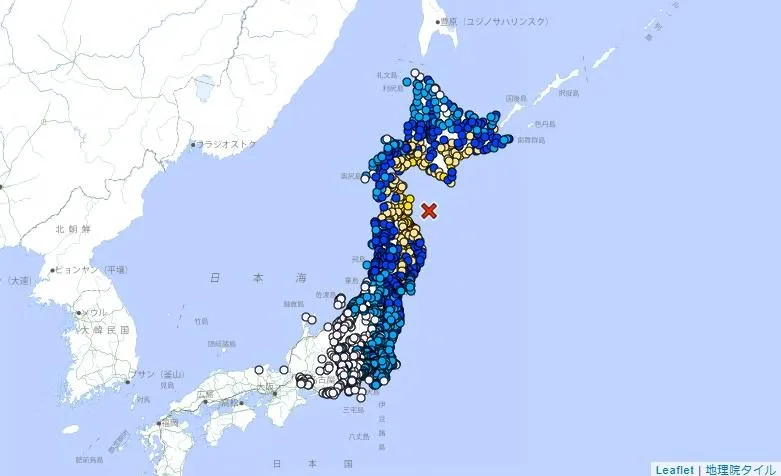 日本青森縣東方近海發生規模7.6地震。（圖／日本氣象廳官網）