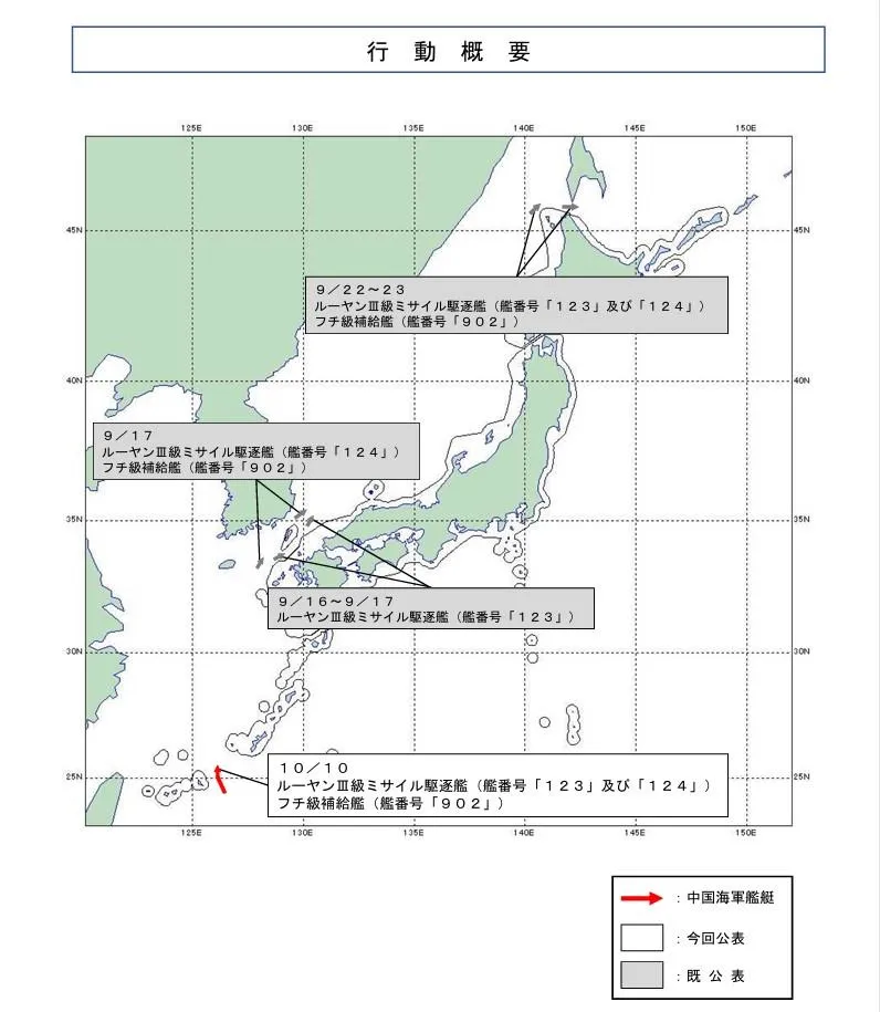 大陸艦艇航跡。(圖/防衛省)