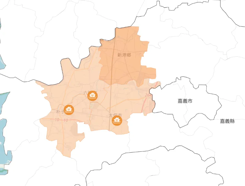 嘉義縣4行政區18日下午發布1級與2級淹水警戒。（圖／翻攝自經濟部水利署防災資訊網）