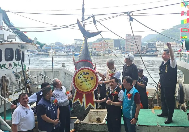 蘇澳籍漁船「全昌隆168號」7日捕獲1尾重達276公斤的黑鮪魚，經鑑定後成為今年「蘇澳第一鮪」。這條黑鮪魚11日經拍賣後，以每公斤7200元成交，總價198萬7200元。（圖／中央社）