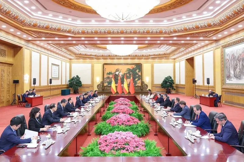 大陸國務院總理李強今日在北京同西班牙首相桑切斯舉行會談。（圖/新華社）