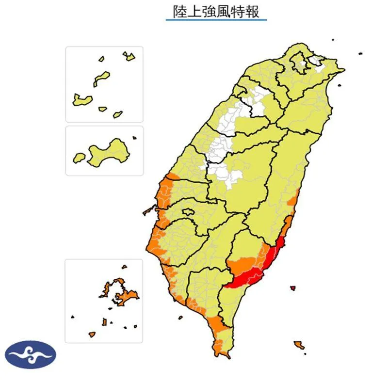 中央氣象署已發布陸上強風特報。（圖／報天氣 - 中央氣象署）