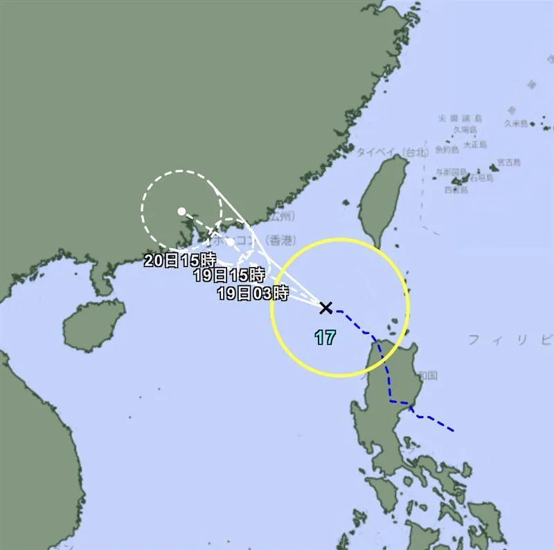 日本氣象廳今(18)日下午指出,位於菲律賓呂宋島西北方海面的熱帶性低氣壓已增強為今年第17號颱風「米塔」。(圖/翻攝自日氣象廳)