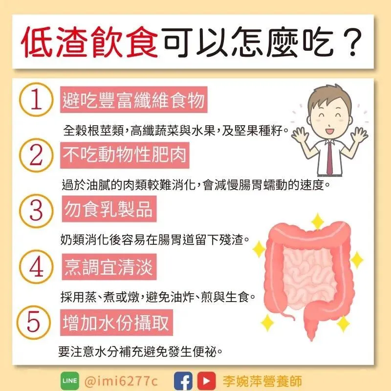 李婉萍說明，進行大腸鏡檢查時，腸道必須盡可能清空，因此需要使用清腸藥搭配低渣飲食。（圖／李婉萍臉書「李婉萍營養師」）