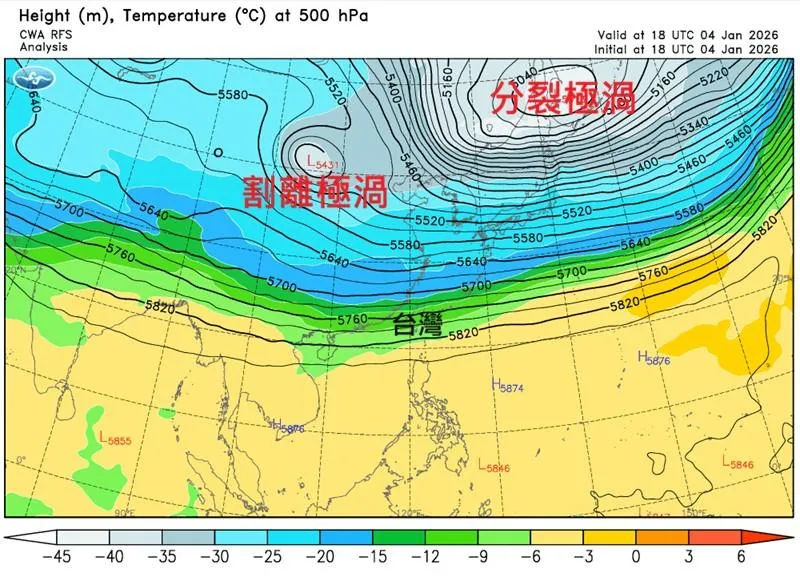 鄭明典曬出「極渦分裂圖」。（圖／翻攝自鄭明典臉書）