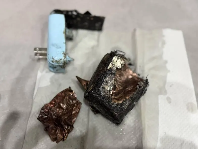 發生爆炸的行動電源。(圖/彰化市消防局提供)