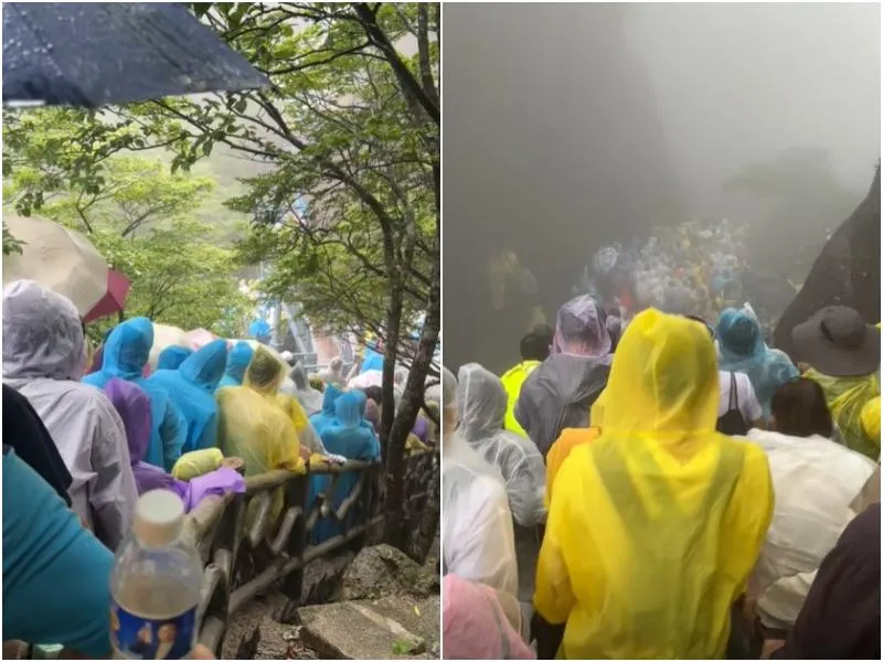 黃山纜車停駛，遊客只好步行下山。（圖／翻攝抖音）
