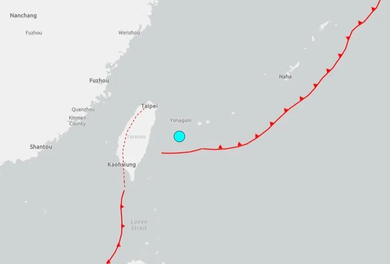 台灣東部海域發生規模5.9地震。（圖／翻攝自USGS）