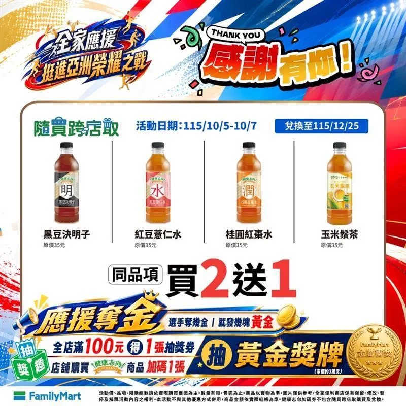 全家也針對健康養生與日常零食需求推出買 2 送 1 折扣。(圖/全家便利商店提供)