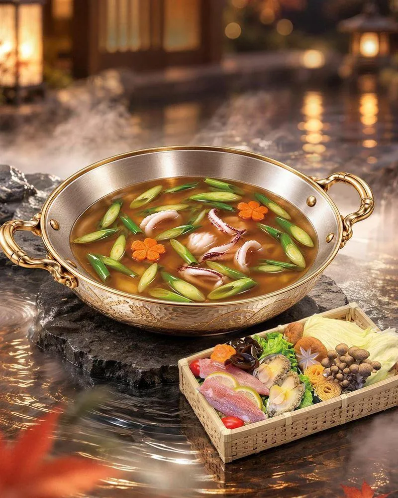 「魷魚螺肉蒜鍋」以魷魚、螺肉與蒜香慢熬，並加入當季透抽與鮑魚提鮮。（圖／呷哺呷哺餐飲集團提供）