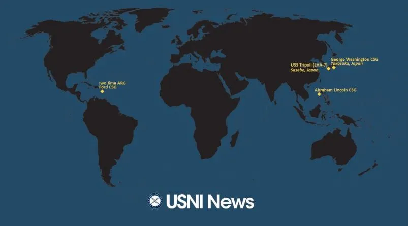 美軍航母最新分布圖。(圖/翻攝自USNI News)