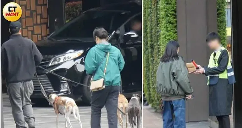 更早一天彭于晏與媽媽和其他家人一起遛狗回家，高個妹則在傍晚到彭家拿東西給門口警衛。（圖／CTWant）