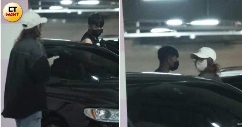 車子開到商場，K先生與女子下車，女子十分警戒，頻頻往後查看。（圖／CTWANT）