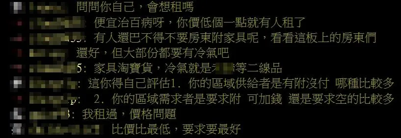 有網友認為只要租金便宜，很快就能租出去。（圖／翻攝自PTT）