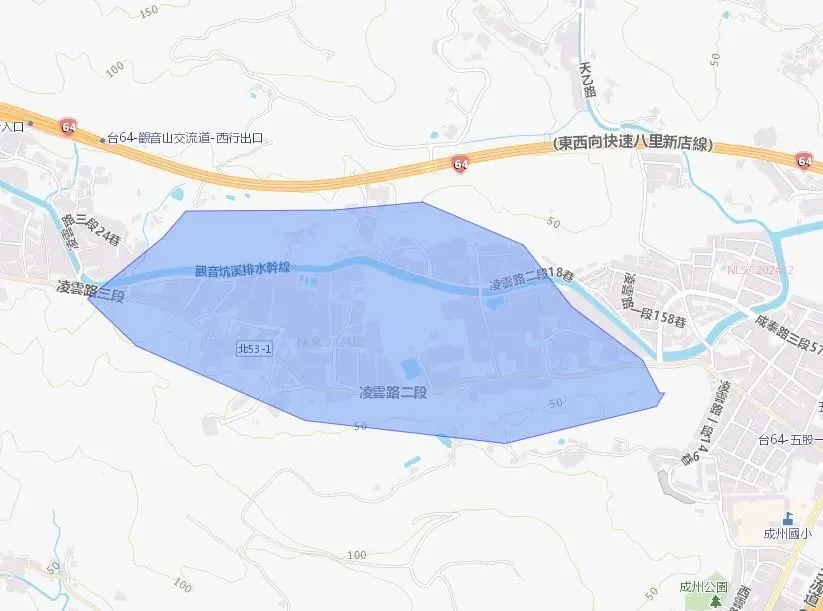 藍色區塊為停水範圍。（圖／翻攝自台灣自來水公司網站）
