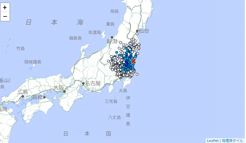 日本茨城縣北部於當地時間27日上午8時56分發生規模4.4地震，最大震度達3級，東京都等地區也有感。（圖／翻攝自日本氣象廳）