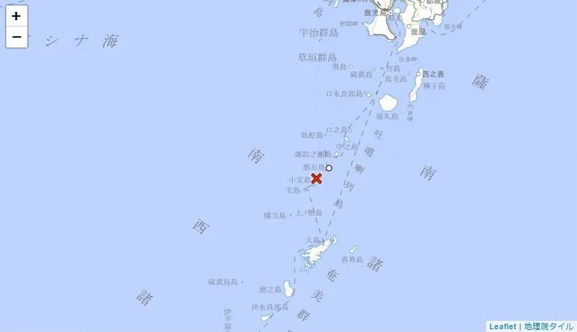 日本當地時間4時15分在吐噶喇列島近海發生規模2.7地震。(圖/翻攝自日本氣象廳)