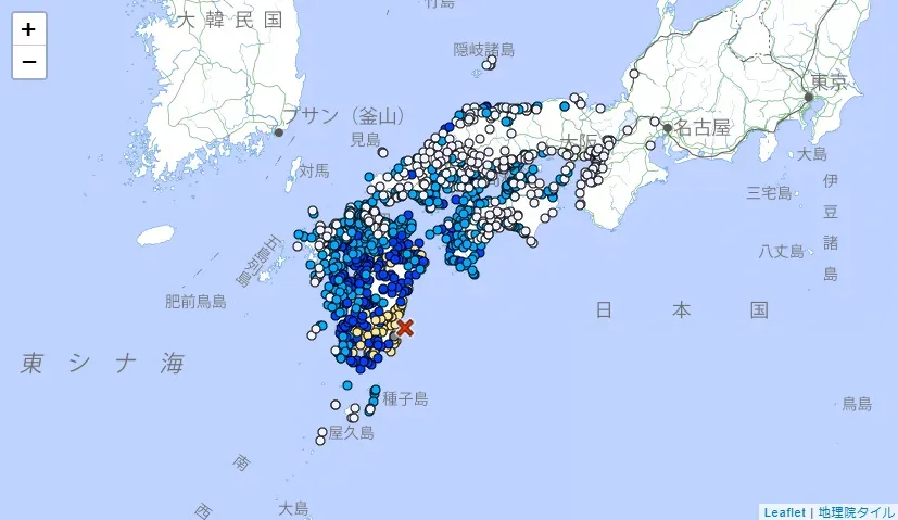日本九州宮崎縣13日晚間8時19分發生規模6.9地震，日氣象廳已發布2地區海嘯警報。（圖／翻攝自日本氣象廳官網）
