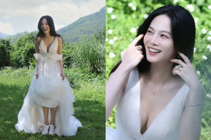 曾之喬21日分享身穿深V白紗的美照。(圖/翻攝自曾之喬IG)