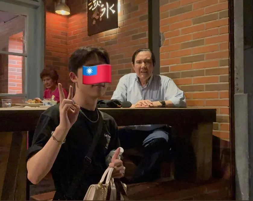 民眾在淡水老街巧遇前總統馬英九喝咖啡,貼文突破逾百萬瀏覽。(圖/翻攝b.___.right的Threads,經授權使用)