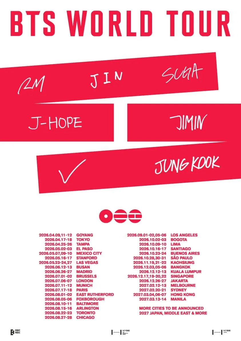 BTS新巡演日程。(圖/翻攝BIGHIT MUSIC臉書)