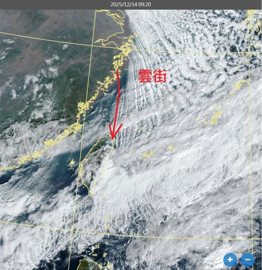 鄭明典PO出衛星雲圖，指出雲街出現了。（圖／翻攝自鄭明典臉書）