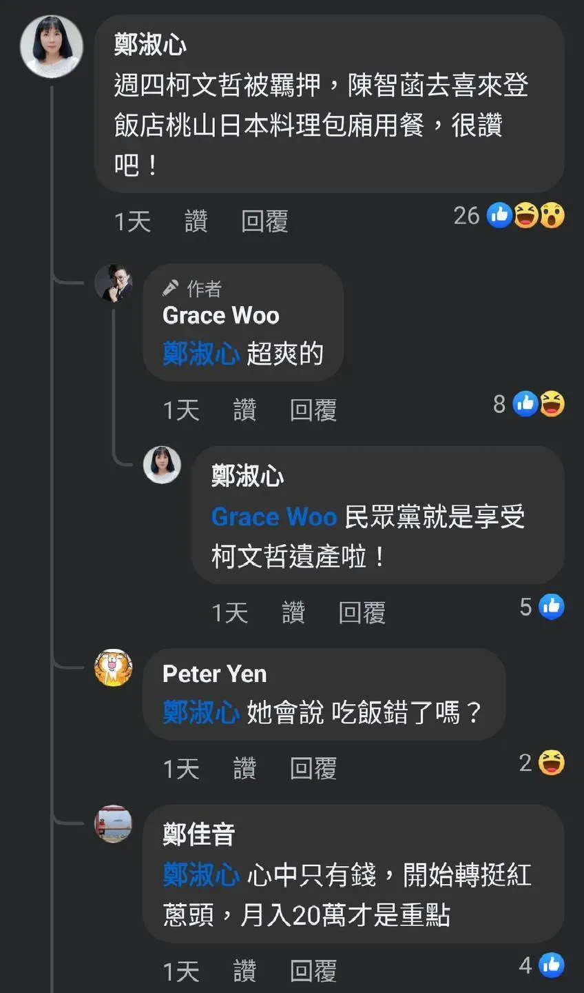 鄭淑心諷「民眾黨享受柯文哲遺產」。(圖/擷取自陳智菡臉書)