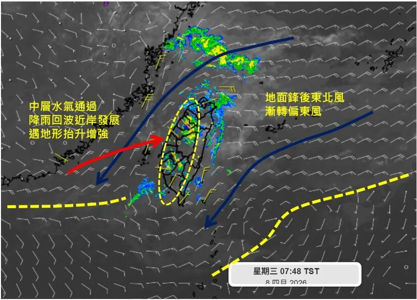 底層風向由東北風漸轉偏東風。（圖／翻攝自「天氣職人-吳聖宇」臉書）
