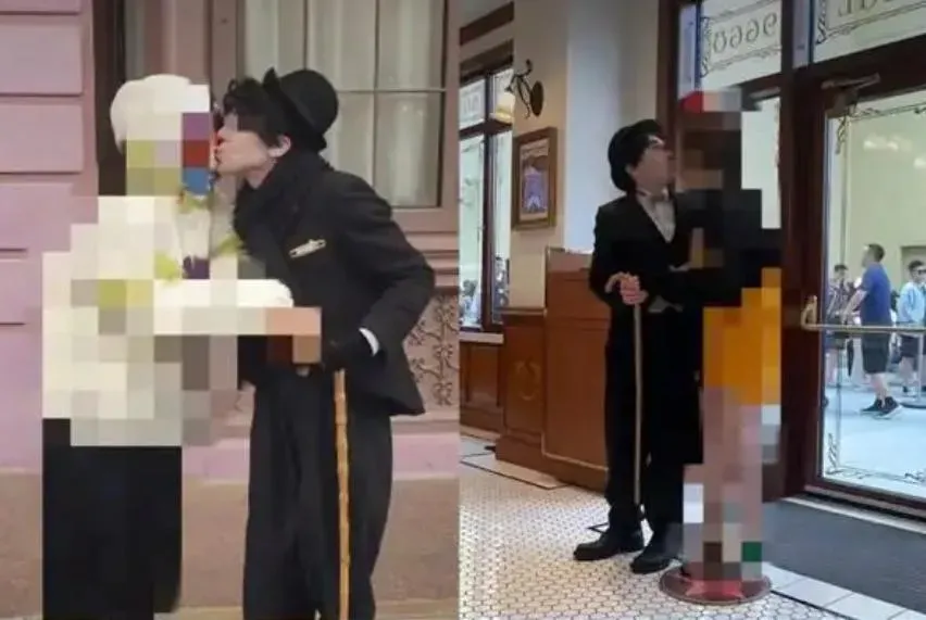 北京環球影城演員「卓别林」被控性騷女遊客。（圖／翻涉極目新聞）