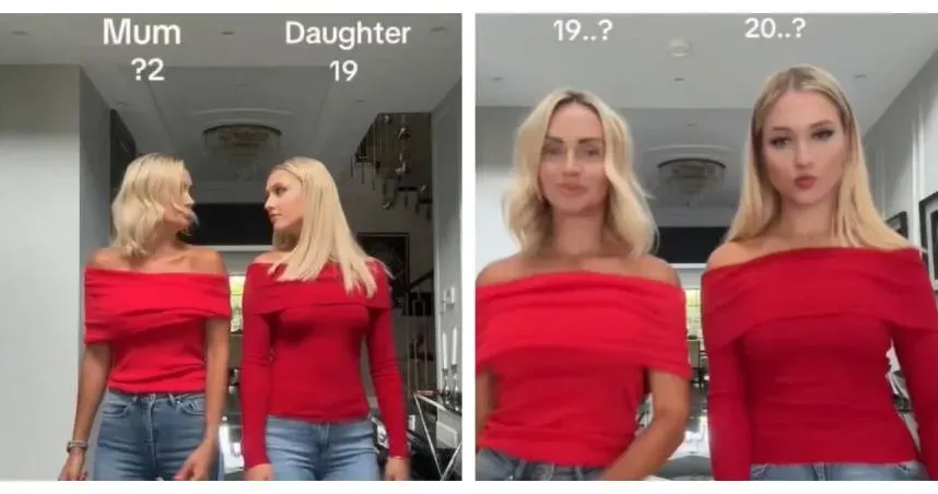 影片中一對金髮母女盡情熱舞,19歲少女邀請網友們猜猜看,身邊的媽媽實際年齡是多少,僅透露個位數字為「2」。(圖/翻攝自IG)